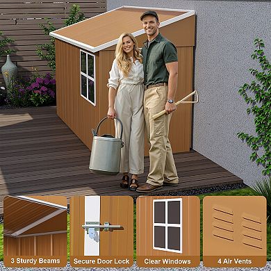 8X4 FT Heavy-Duty Metal Storage Shed with Windows, Lockable Door & Ventilation, Weatherproof