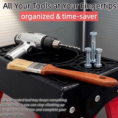 5 Step Ladder with Tool Platform, 330lb Capacity, Folding Step Ladder Type IA for Kitchen, Warehou