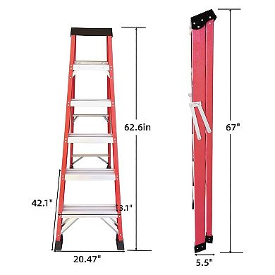 5 Step Ladder with Tool Platform, 330lb Capacity, Folding Step Ladder Type IA for Kitchen, Warehou