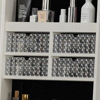 360° Rotating Standing Jewelry Cabinet with Full Length Mirror, Lockable Cabine with LED Light