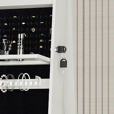 360° Rotating Standing Jewelry Cabinet with Full Length Mirror, Lockable Cabine with LED Light