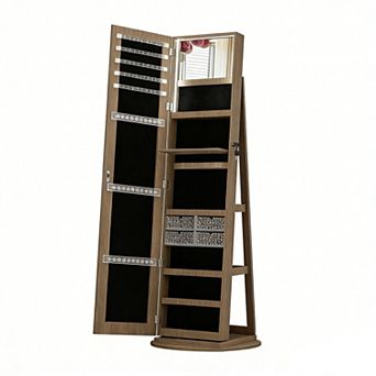 360° Rotating Standing Jewelry Cabinet with Full Length Mirror, Lockable Cabine with LED Light