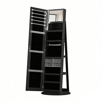360° Rotating Standing Jewelry Cabinet with Full Length Mirror, Lockable Cabine with LED Light