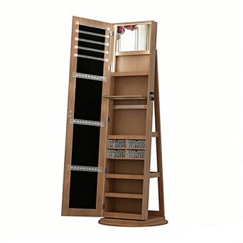 360° Rotating Standing Jewelry Cabinet with Full Length Mirror, Lockable Cabine with LED Light