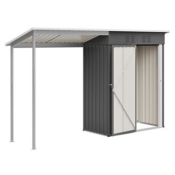 5x3 ft Galvanized Steel Shed & Gazebo Combo, Easy Assembly Lean-To Storage with Open Pergola
