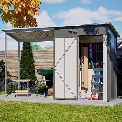 5x3 ft Galvanized Steel Shed & Gazebo Combo, Easy Assembly Lean-To Storage with Open Pergola