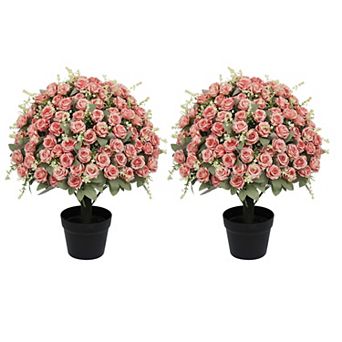 24 Inch Artificial Rose Set of 2 - UV Resistant Lifelike Faux Floral Plants for Indoor Outdoor Decor