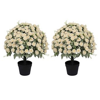 24 Inch Artificial Rose Set of 2 - UV Resistant Lifelike Faux Floral Plants for Indoor Outdoor Decor