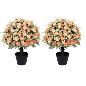 24 Inch Artificial Rose Set of 2 - UV Resistant Lifelike Faux Floral Plants for Indoor Outdoor Decor