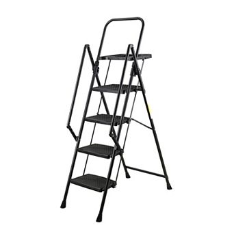4 Step Ladder with Handrails, 500LBS Folding Step Stool with Tool Platform for Kitchen Warehouse
