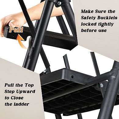 4 Step Ladder with Handrails, 500LBS Folding Step Stool with Tool Platform for Kitchen Warehouse