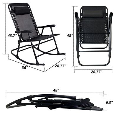 2-Pack Folding Rocking Chairs with Adjustable Headrest, Outdoor Rockers with Breathable Mesh