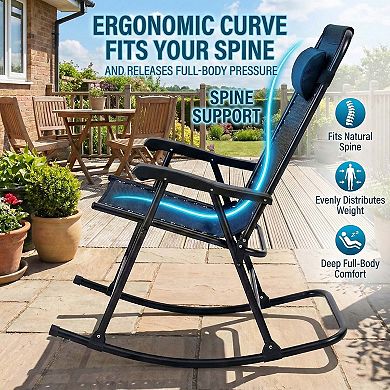 2-Pack Folding Rocking Chairs with Adjustable Headrest, Outdoor Rockers with Breathable Mesh