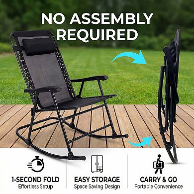 2-Pack Folding Rocking Chairs with Adjustable Headrest, Outdoor Rockers with Breathable Mesh