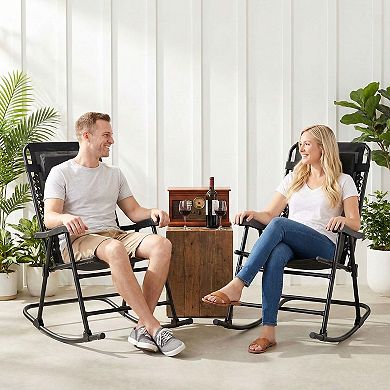 2-Pack Folding Rocking Chairs with Adjustable Headrest, Outdoor Rockers with Breathable Mesh