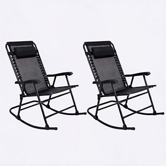 2-Pack Folding Rocking Chairs with Adjustable Headrest, Outdoor Rockers with Breathable Mesh