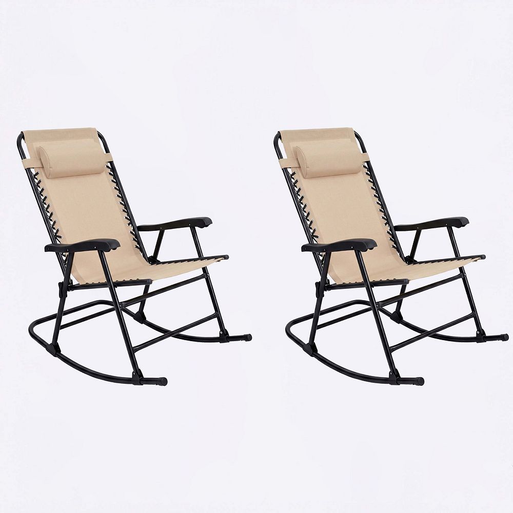 2-Pack Folding Rocking Chairs with Adjustable Headrest, Outdoor Rockers ...