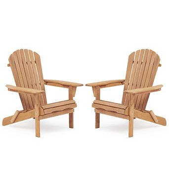 Folding Adirondack Chair Set of 2, Solid Wood Lounge Patio Chair for Garden, Lawn, Backyard