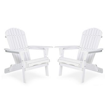 Folding Adirondack Chair Set of 2, Solid Wood Lounge Patio Chair for Garden, Lawn, Backyard