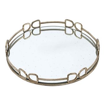 18x18x2" Silver Round Mirror Tray, Distressed Antique Decorative Tray for Home & Boutique