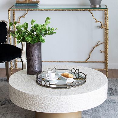 18x18x2" Silver Round Mirror Tray, Distressed Antique Decorative Tray for Home & Boutique