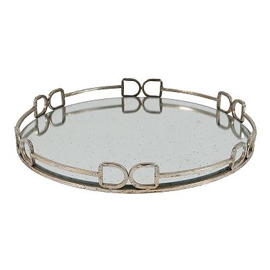 18x18x2" Silver Round Mirror Tray, Distressed Antique Decorative Tray for Home & Boutique