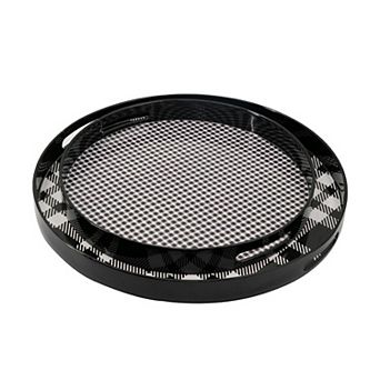 2 pc Round Decorative Trays, Modern Black & White Plaid Print, Tray Set for Home Table Decor