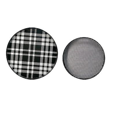 2 Piece Round Decorative Trays, Modern Black & White Plaid Print, Tray Set for Home Table Decor