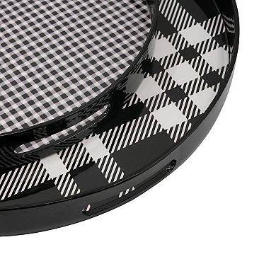 2 Piece Round Decorative Trays, Modern Black & White Plaid Print, Tray Set for Home Table Decor