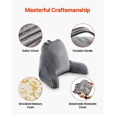 Memory Foam Reading Pillow, Ergonomic Pillow with 3 Pockets & Washable Cover for Bed