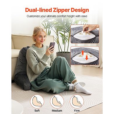 Memory Foam Reading Pillow, Ergonomic Pillow with 3 Pockets & Washable Cover for Bed