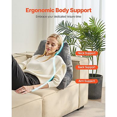 Memory Foam Reading Pillow, Ergonomic Pillow with 3 Pockets & Washable Cover for Bed