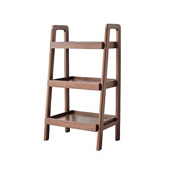 3 tier Solid Oak Narrow End Table, Ladder Bookshelf with Open Storage for Living Room Bedroom