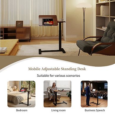 Mobile Adjustable Standing Desk with Flip Top, Height & Angle Adjustable Table for Home Office