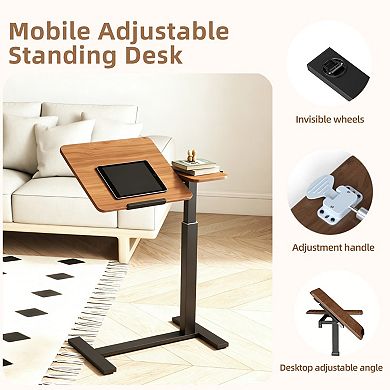 Mobile Adjustable Standing Desk with Flip Top, Height & Angle Adjustable Table for Home Office