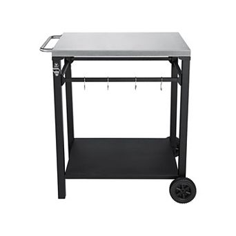 2 tier Stainless Steel Grill Cart - Rolling BBQ Prep Table for Patio, Backyard & Pizza Oven Stand