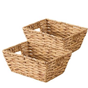 2 pc Water Hyacinth Woven Storage Baskets, Rectangular Organizer for Home Bathroom
