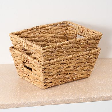 2 Piece Water Hyacinth Woven Storage Baskets, Rectangular Organizer for Home Bathroom