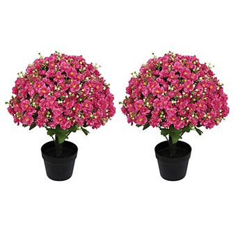 24-Inch Artificial Snow Lotus Potted Plant - 2 pc UV Resistant Faux Flower for Indoor Outdoor Decor