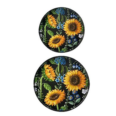 2 Piece Modern Round Decorative Trays with Sunflower Motifs, Elegant Frame Tray Set for Home Decor