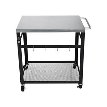 2 tier Outdoor Grill Cart with Stainless Steel Top & Locking Wheels for Patio, Backyard Oven Stand