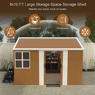 8X10 FT Heavy-Duty Metal Storage Shed with Windows, Lockable Door & Ventilation, Weatherproof