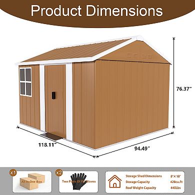 8X10 FT Heavy-Duty Metal Storage Shed with Windows, Lockable Door & Ventilation, Weatherproof