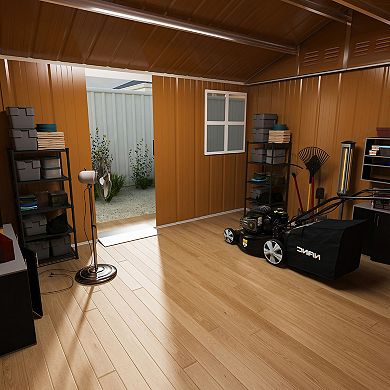 8X10 FT Heavy-Duty Metal Storage Shed with Windows, Lockable Door & Ventilation, Weatherproof