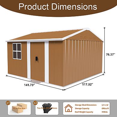10X12 FT Heavy-Duty Metal Storage Shed with Windows, Lockable Door & Ventilation, Weatherproof