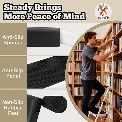 2 Step Ladder, 500lb Capacity, Folding Step Ladder Type IA for Kitchen, Warehouse