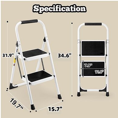 2 Step Ladder, 500lb Capacity, Folding Step Ladder Type IA for Kitchen, Warehouse