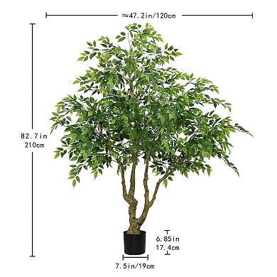 7FT Artificial Banyan Tree with Natural Trunk & Realistic Silk Leaves - Large Faux Potted Plant
