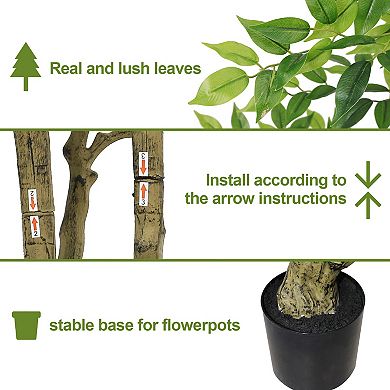 7FT Artificial Banyan Tree with Natural Trunk & Realistic Silk Leaves - Large Faux Potted Plant