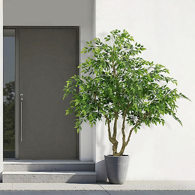 7FT Artificial Banyan Tree with Natural Trunk & Realistic Silk Leaves - Large Faux Potted Plant